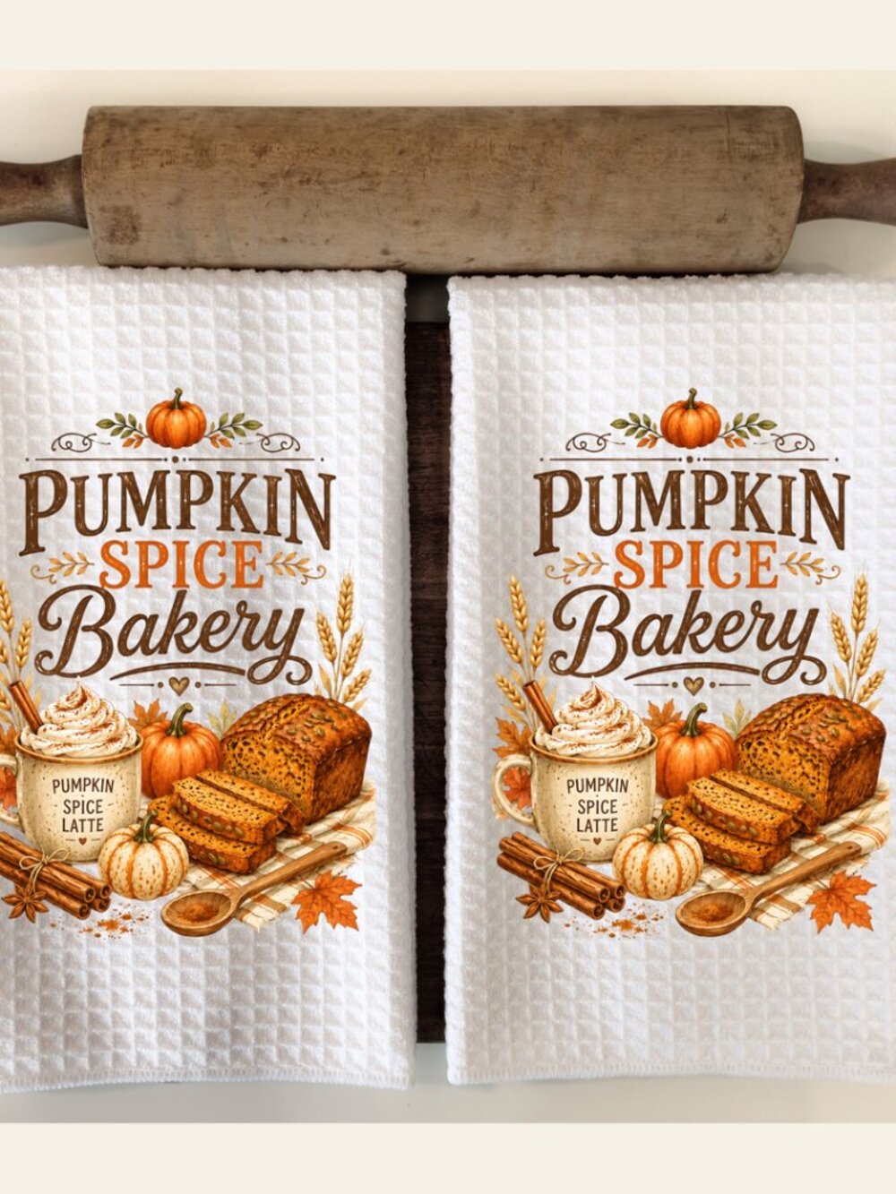 Pumpkin Spicer Bakery Kitchen Towel, Fall Waffle Dish Towel, Housewarming gift